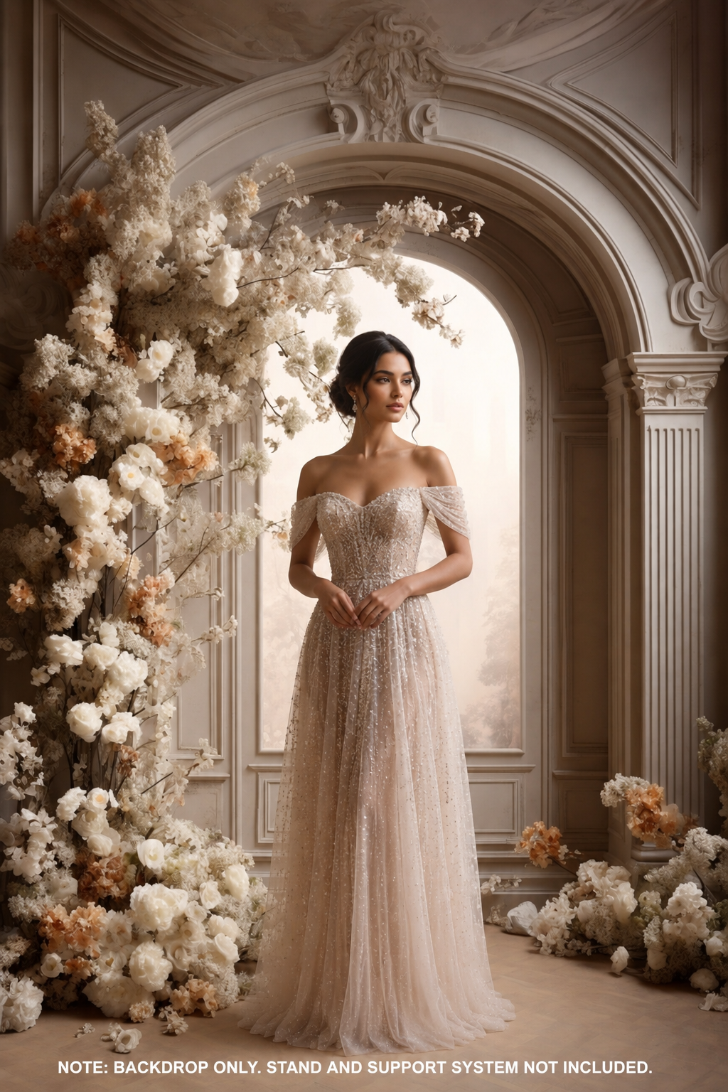 Luxury Ivory Floral Arch Photography Backdrop for Wedding & Portrait Shoots
