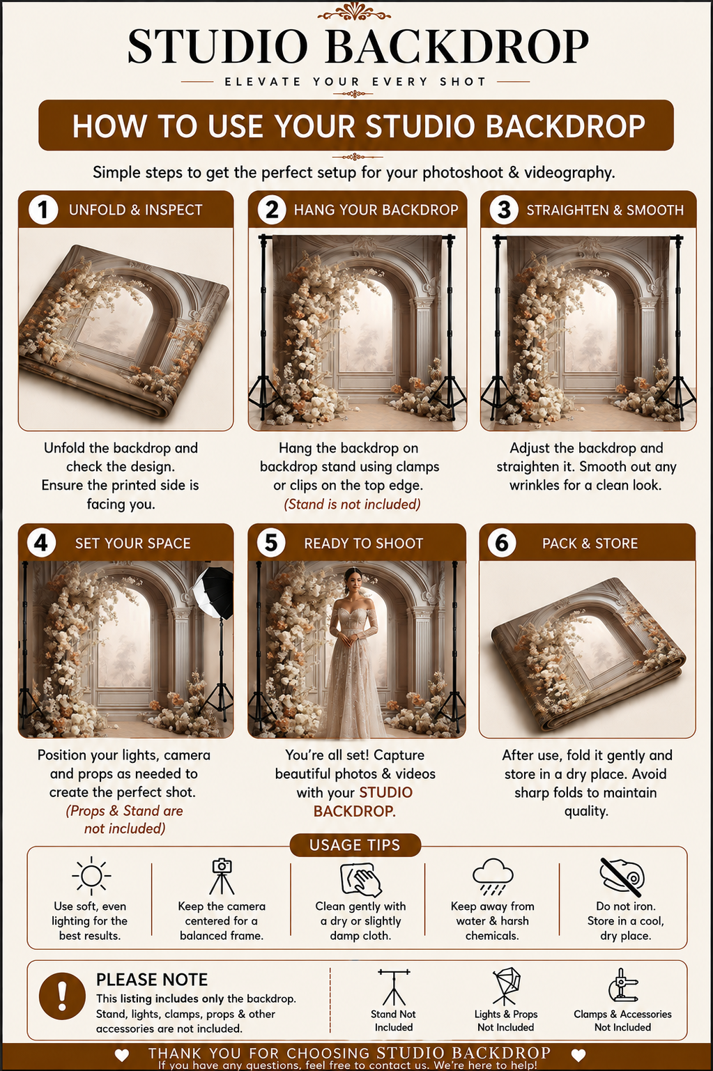 Luxury Ivory Floral Arch Photography Backdrop for Wedding & Portrait Shoots