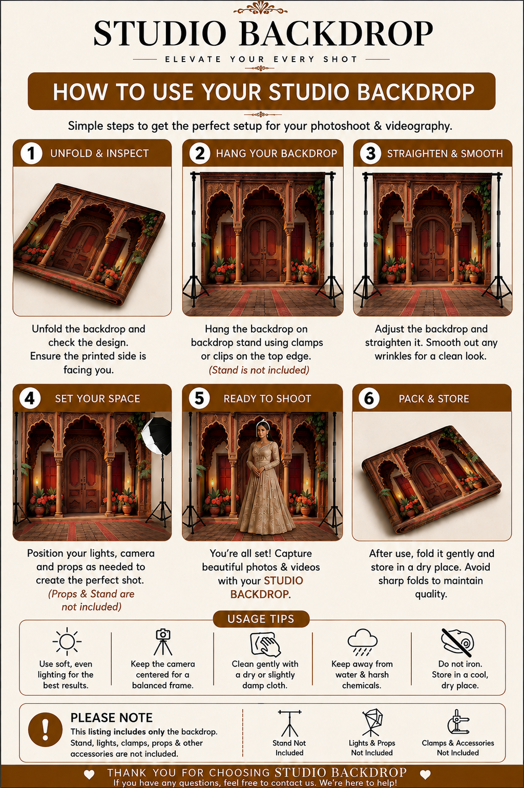 “Royal Mughal Palace Entrance Backdrop – Vintage Door Floral Wedding & Studio Photography Background”