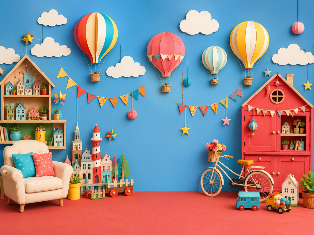 Whimsical Sky Adventure Kids Backdrop