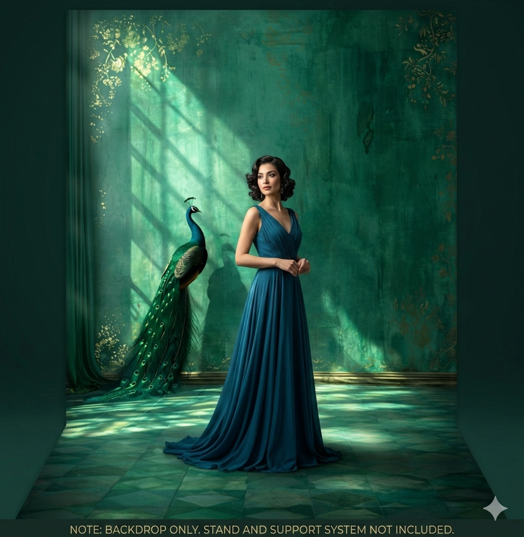 Regal Emerald Peacock Manor Photography Backdrop