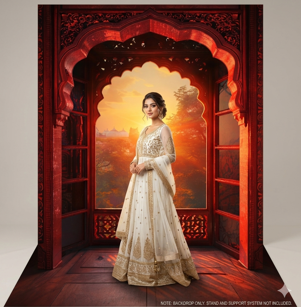 Exotic Golden Hour Palace Window Backdrop