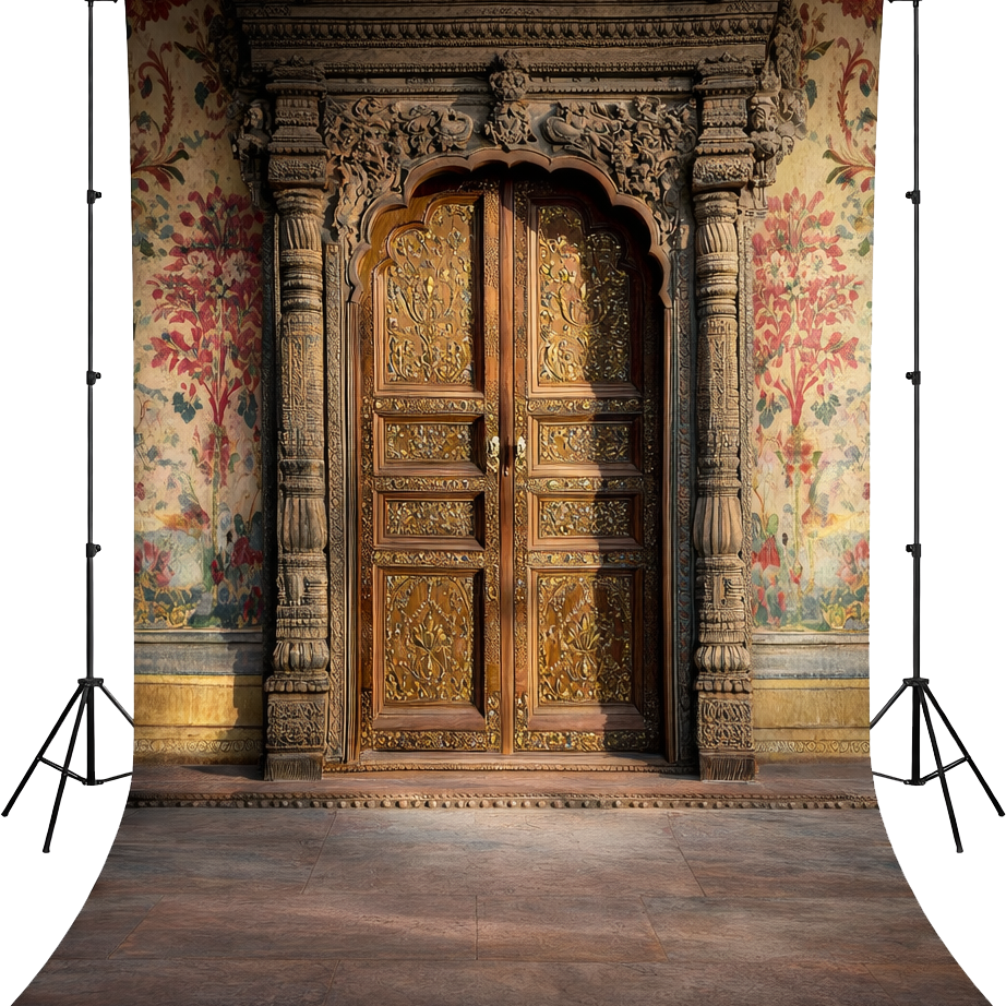 Royal Carved Wooden Door Backdrop