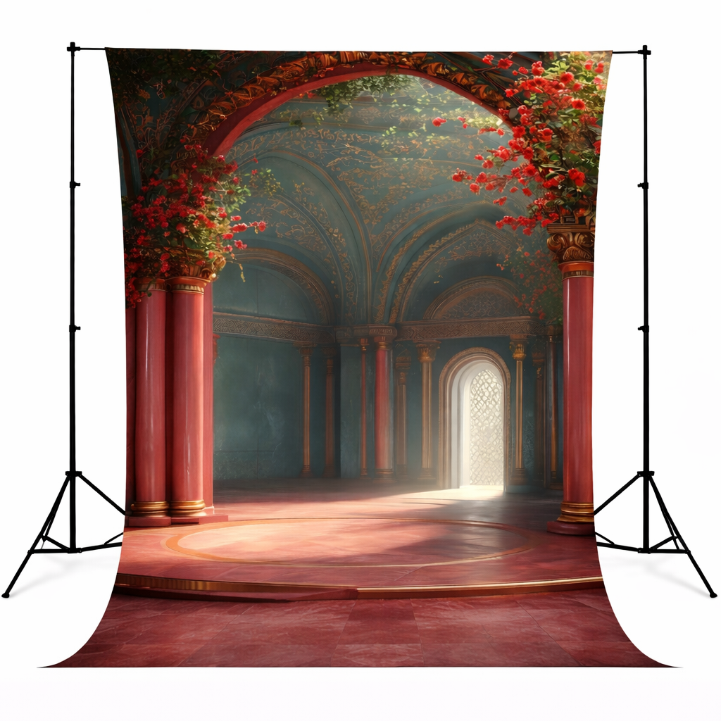 Royal Red Floral Hall Backdrop