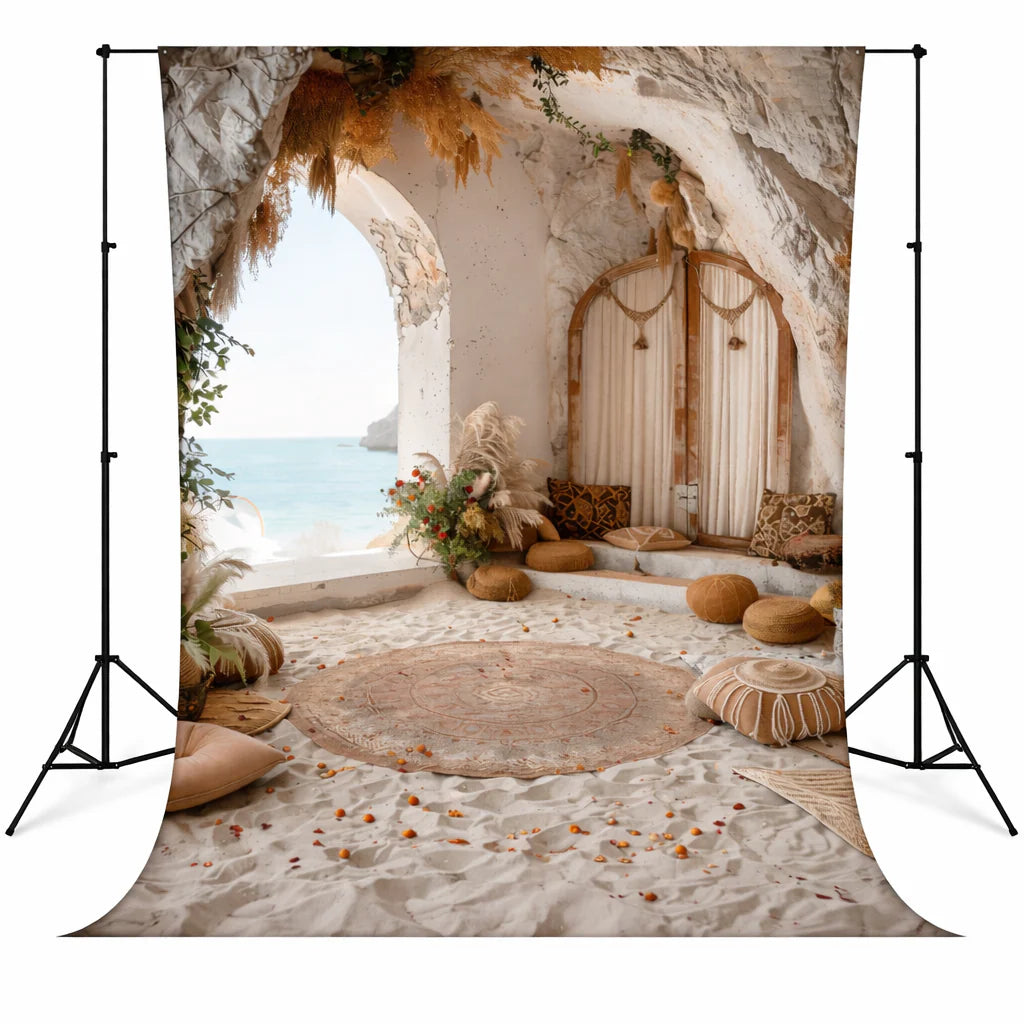 Mediterranean Style Sandy Beach Photography Backdrop