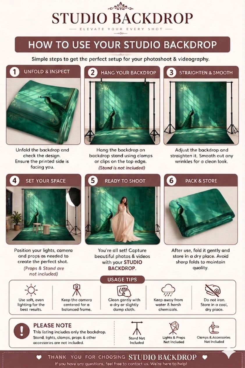 Regal Emerald Peacock Manor Photography Backdrop