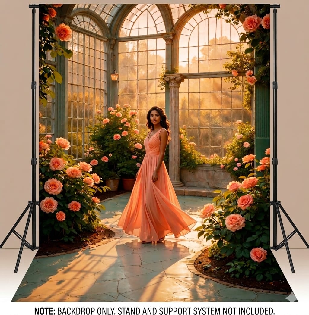 Victorian Sunlit Conservatory Rose Garden Backdrop