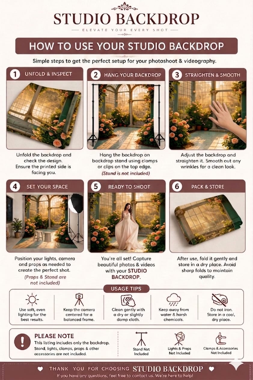 Victorian Sunlit Conservatory Rose Garden Backdrop