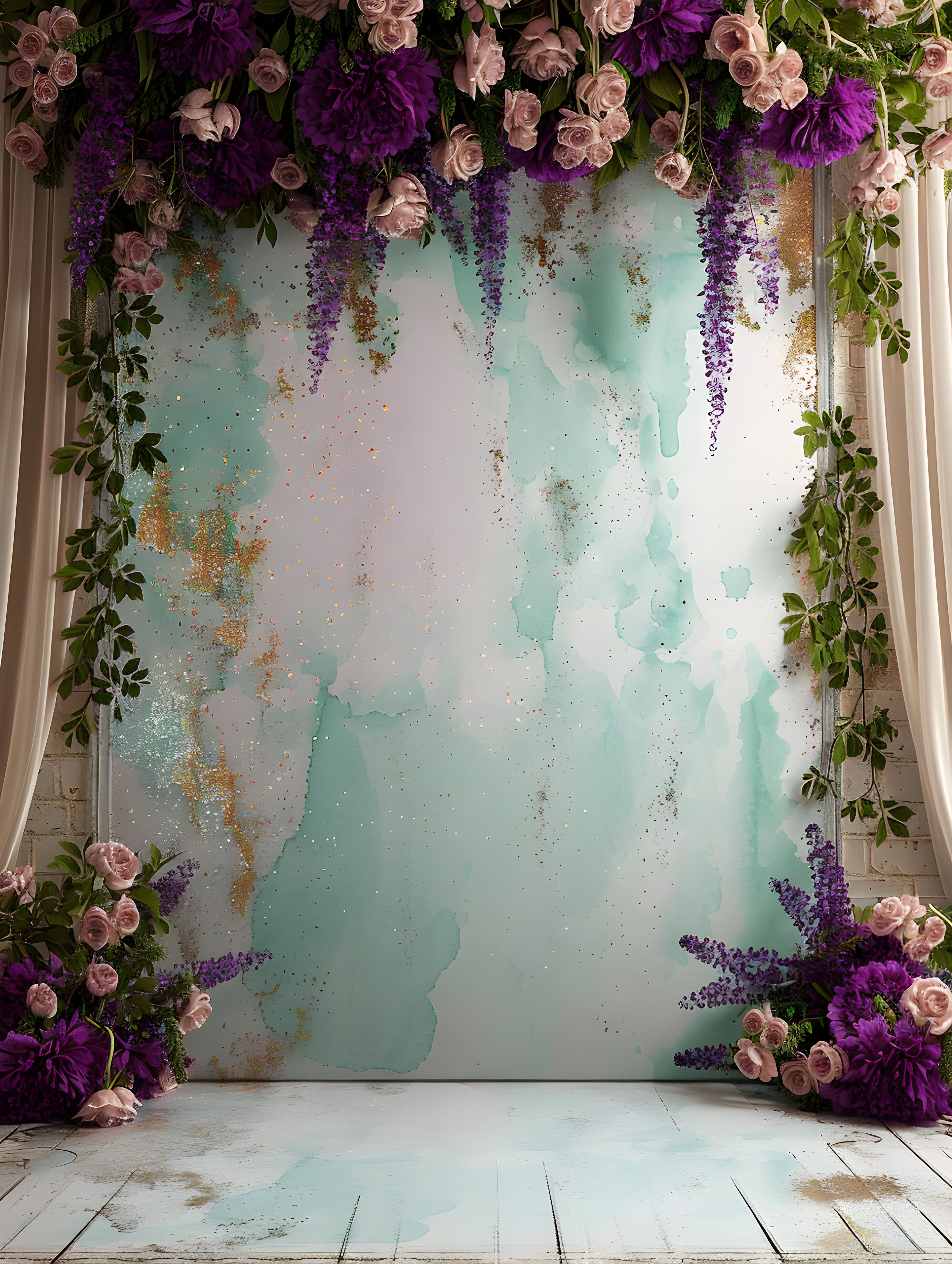 Luxury Floral Engagement Studio Backdrop for Photoshoot & Videography
